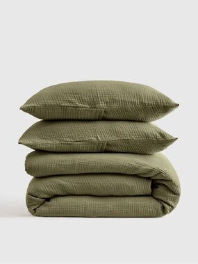 Organic Cotton Gauze Olive Green Duvet Set King/CalKing 170 Retail